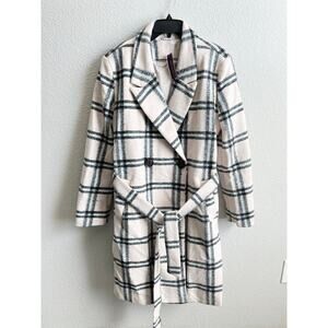 Lascana Checkered Plaid Lapel Collar Belted Coat Women's 12 Jacket NEW